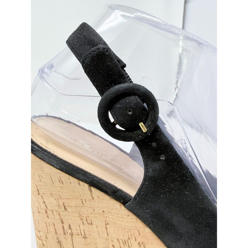 NWOB Veronica Beard Dali Black Suede Peep Toe Cork Wedge Platform Sandals Size 7 - Picture 12 of 14